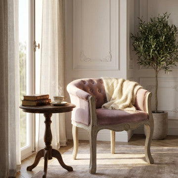 Poltrona struttura legno rivestimento velluto rosa 61x61x71 cm