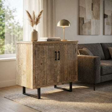 Mobile 2 ante in legno naturale con gambe metallo nero 90x45x83cm