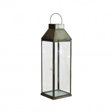 Lanterna piccola in metallo e vetro, altezza 47 cm, colore bronzo