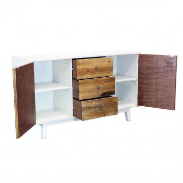 Mobile bianco 2 ante 3 cassetti decoro naturale 142x45x83 cm legno