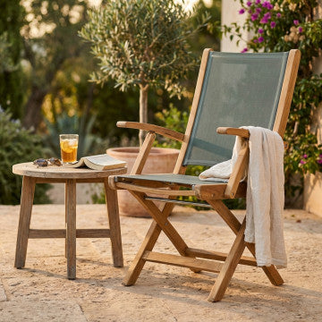 Poltrona pieghevole in teak e textilene 58x55x89 cm peso 7 kg