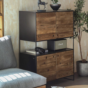 Mobile in legno di pino riciclato, 100x40x131 cm, colore marrone