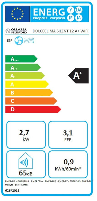 Olimpia Splendid-02141 Dolceclima Silent 12 A+ WiFi, Climatizzatore Portatile 3-in-1 Raffrescamento,Ventilazione,Deumidificazione, Condizionatore 12.000 BTU/h, 2.7kW, Gas R290–per ambienti fino a 95m³