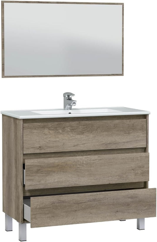 Mobile Bagno Dakota 100x45x86h con 3 Cassetti in Rovere Alaska Componenti di arredo bagno Hobby Shop Solution   