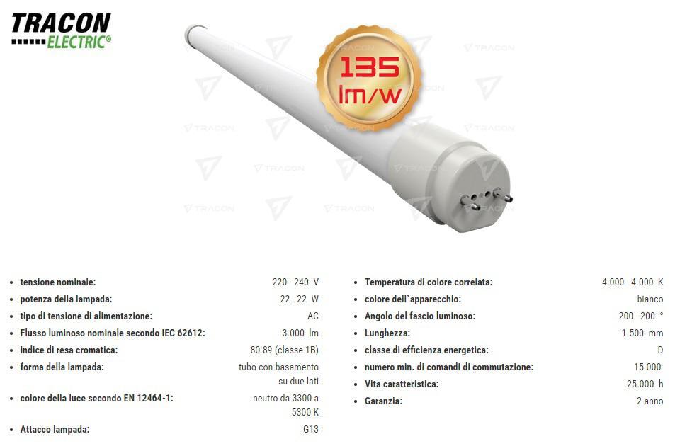 Tubo LED Satinato 22W Bianco Naturale 4000K