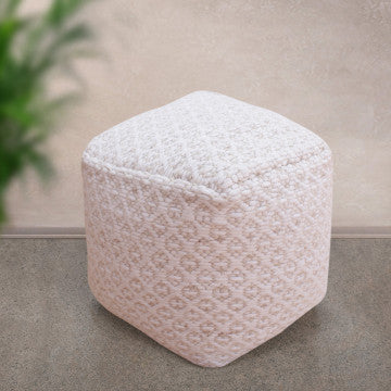 Pouf quadrato in cotone e lana avorio 40x40x40 cm peso 2,5 kg