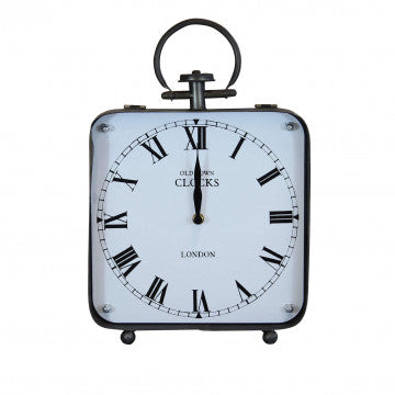 Orologio da appoggio in ferro e acciaio bianco 25,5x7,5x38,5 cm