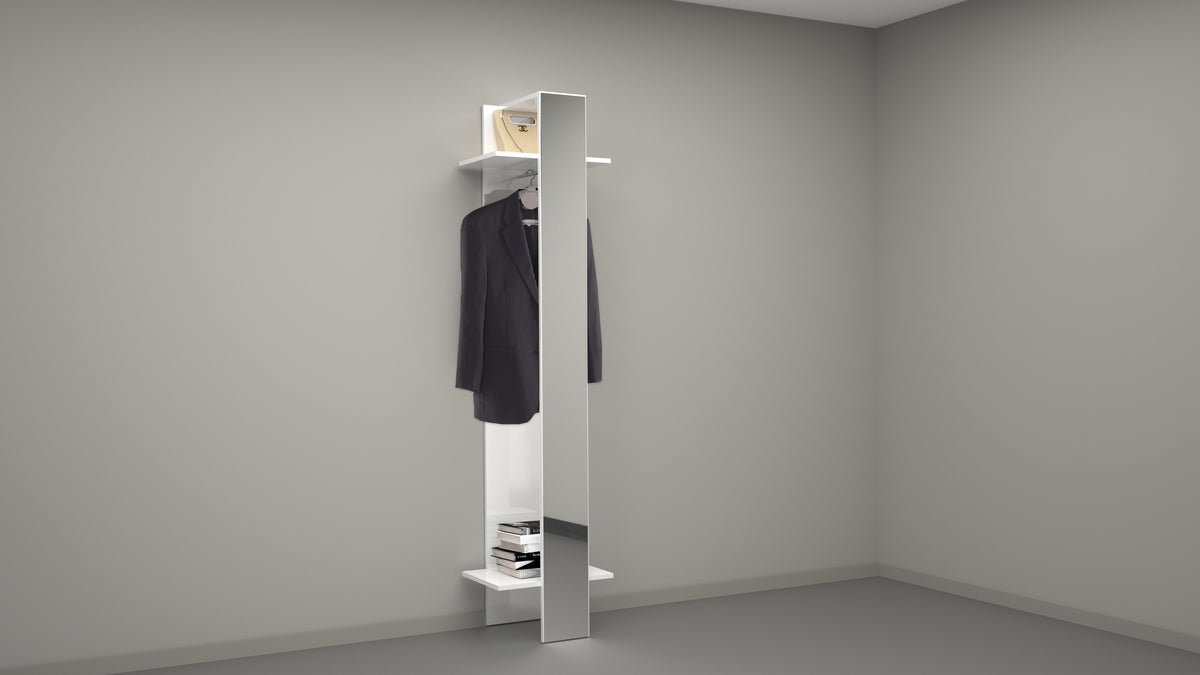 Appendiabiti elegante bianco lucido con specchio e ripiani Kompact