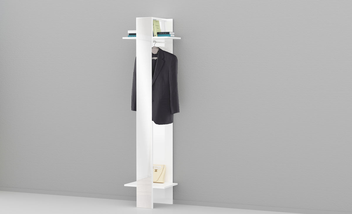 Appendiabiti elegante bianco lucido con specchio e ripiani Kompact