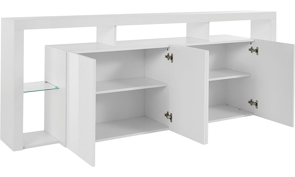 Credenza ESSENTIAL 4 Ante 220 cm - Mobile Moderno con Ripiani in Vetro e Spazi Capienti