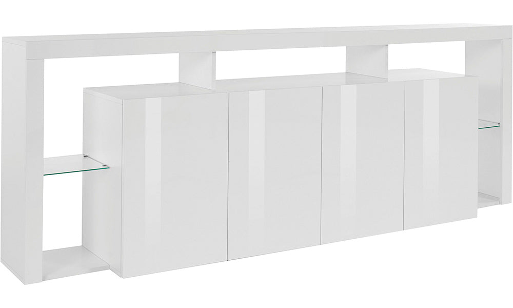 Credenza ESSENTIAL 4 Ante 220 cm - Mobile Moderno con Ripiani in Vetro e Spazi Capienti