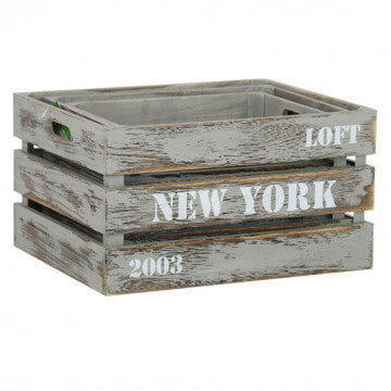 Set 3 cassette legno paulonia grigio decoro - misure grande media piccola