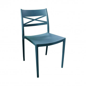 Sedia impilabile in polipropilene blu, dimensioni ergonomiche, peso 4,1 kg