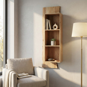 Mensola in acacia con supporto verticale, dimensioni 50x25x96 cm