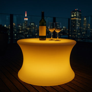 Tavolino luminoso in polietilene con ricarica USB, diametro 40 cm