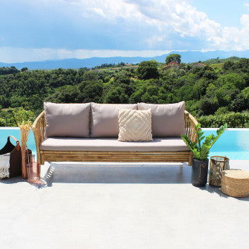 Divano in legno di bamboo con cuscino, dimensioni 195x67 cm