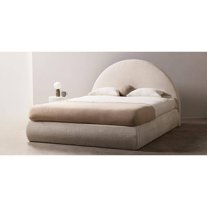 Letto Imbottito MIMIQ 140x200 cm Beige con Testata Arrotondata