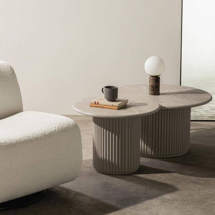 Tavolino caffè rotondo ASTI 80 cm, grigio, effetto marmo
