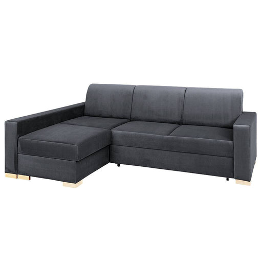 Divano letto angolare grigio lilla in tessuto con braccioli larghi e struttura robusta, ideale per soggiorno moderno, SKU: SF040STABLROZ-L-RV96