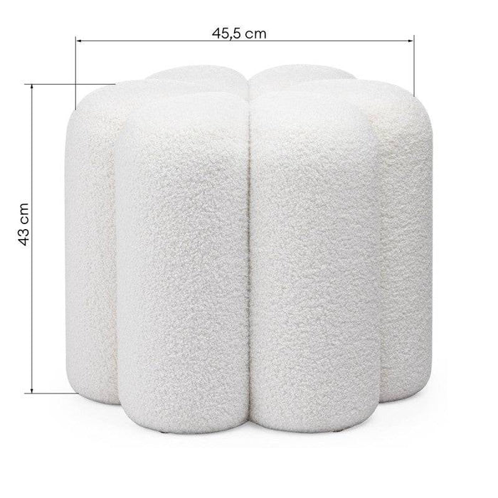 Pouf FLORI rivestito in bouclé bianco