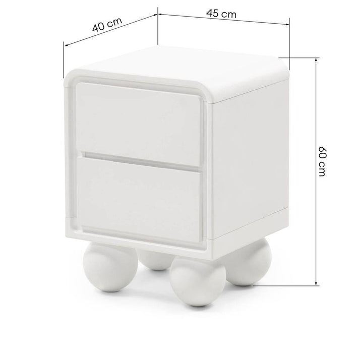Comodino NORI bianco con gambe sferiche