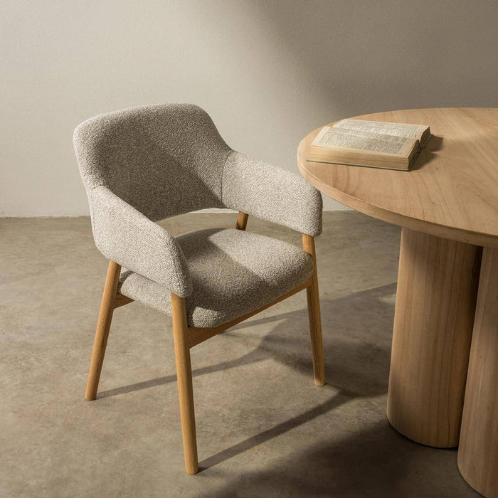 Sedia imbottita LORA, grigio chiaro, bouclé/quercia
