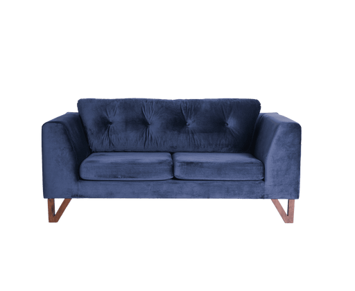 Divano letto 2 posti in velluto blu navy con struttura in legno, design scandinavo, comodo e versatile, ideale per soggiorno o camera
