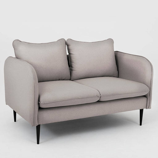 Divano due posti in tessuto grigio chiaro con braccioli arrotondati, gambe nere sottili, stile minimalista e confortevole, SKU: SF041POSH2-ET9102