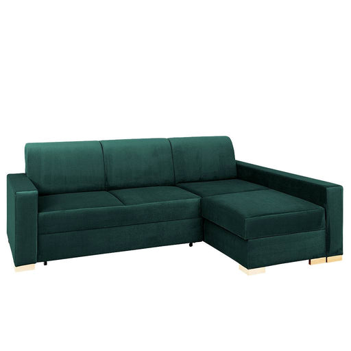 Divano letto angolare verde scuro con rivestimento in tessuto, struttura robusta e comodo per soggiorno moderno, SKU: SF040STABLROZ-P-RV38