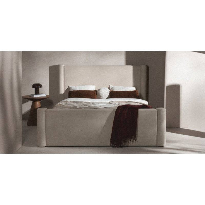 Letto ZENNA imbottito 160x200 cm, velluto beige chiaro