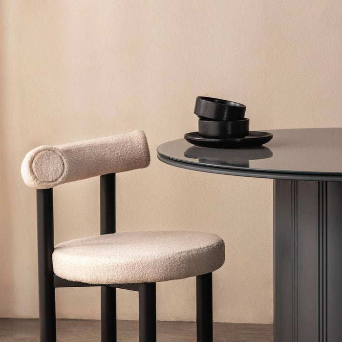 Sedia da Pranzo PERER, Beige Bouclé/Gambe Nere