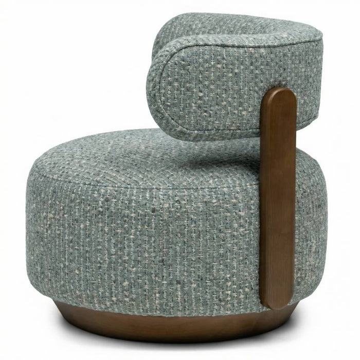 Poltrona lounge MARABELL, forme arrotondate, blu-beige/noce