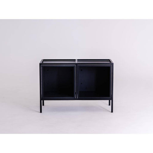 Credenza nera senza ante con struttura in metallo, perfetta per ambienti contemporanei, SKU: TD010SKAPBL2R1-2B-9005