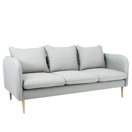 Divano 3 posti in tessuto color grigio chiaro con struttura in legno naturale, design moderno e comodo, SKU: SF041POSH3-ET90