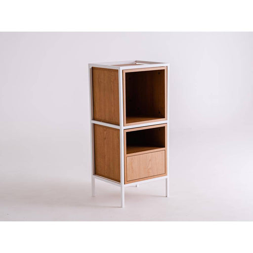 Scaffale SKAP 1R2 in legno naturale con struttura bianca, design elegante e funzionale, ideale per arredi contemporanei, SKU: TD010SKAP1R2-MIX-9003