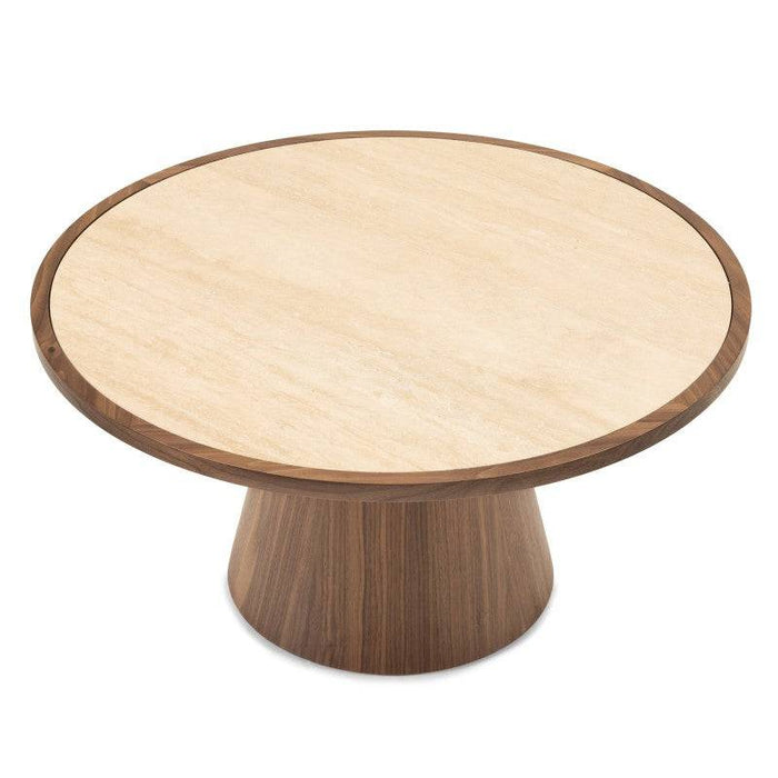 Tavolino WASABI 80 cm, rotondo, travertino/noce