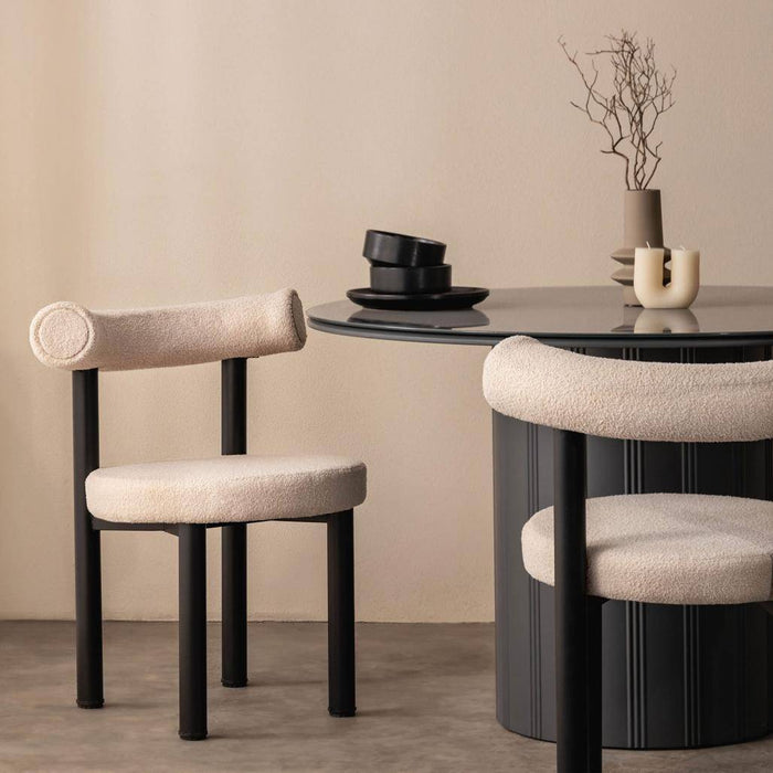 Sedia da Pranzo PERER, Beige Bouclé/Gambe Nere