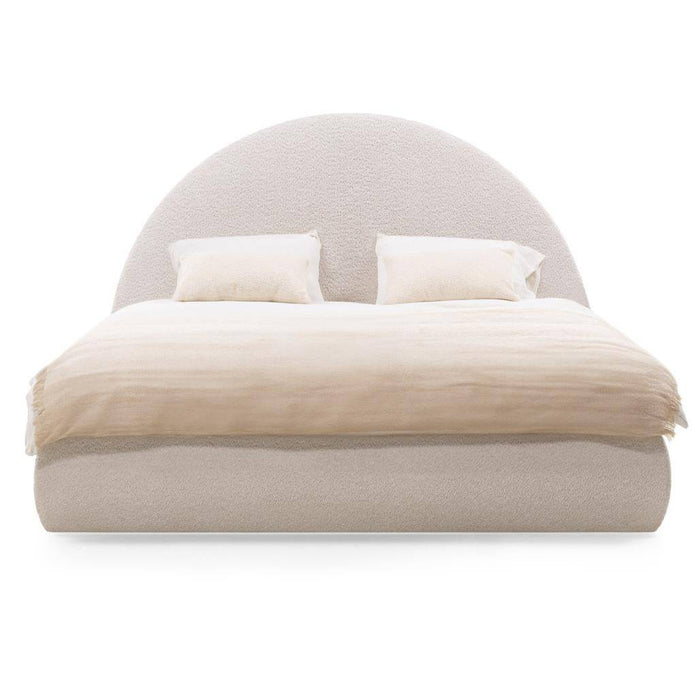 Letto Imbottito MIMIQ 140x200 cm Beige con Testata Arrotondata