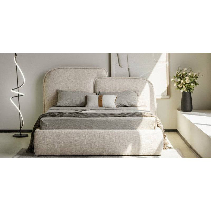 Letto imbottito NORIA 160x200 cm, beige chiaro, arrotondato