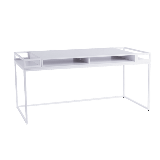 Scrivania K1 bianca con struttura in metallo e piano laminato, design minimalista con scomparti aperti, ideale per ufficio moderno - SKU: BI003K1-160-01