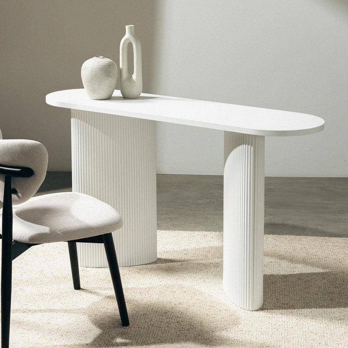 Scrivania/consolle ALREQUIN 140 cm, bianco, gambe lamellari