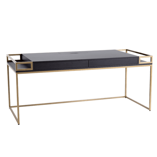 Scrivania K16 nero e oro con struttura in metallo dorato e piano nero, design minimalista e elegante, ideale per ufficio o studio - SKU: BI002K16B-160-19