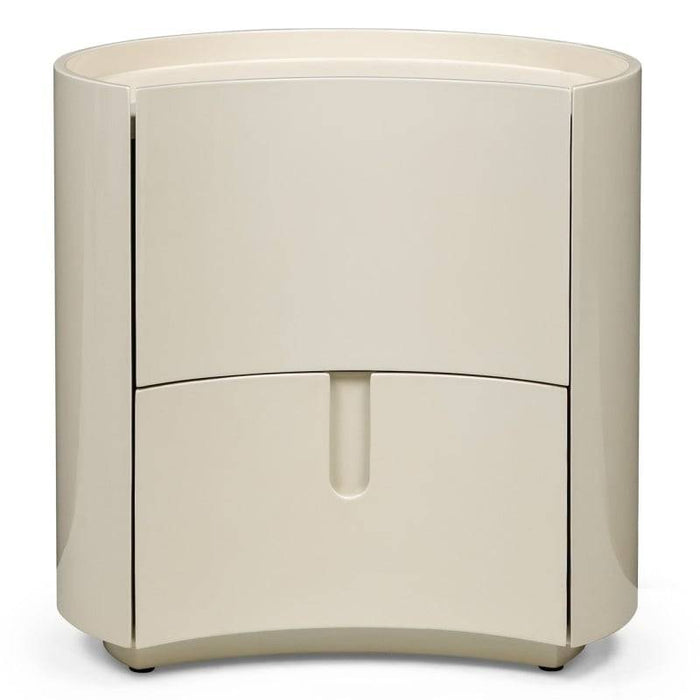 Comodino ENAV con cassetti, bianco crema, forme arrotondate