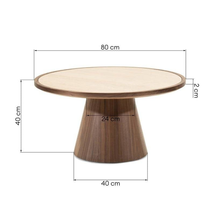 Tavolino WASABI 80 cm, rotondo, travertino/noce