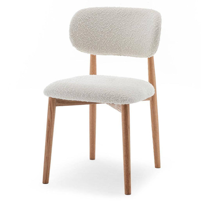 Sedia rivestita MIA, bianco, bouclé/rovere