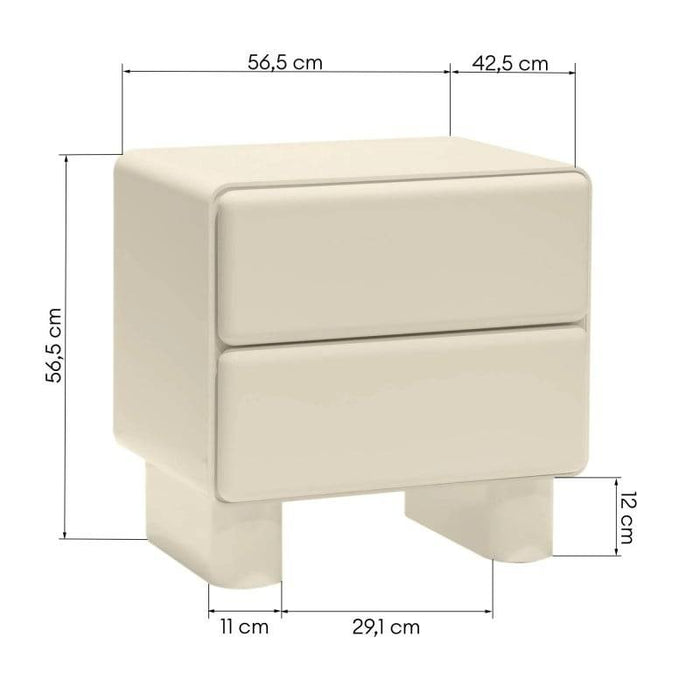 Comodino AGOS con cassetti, bianco crema, forme arrotondate
