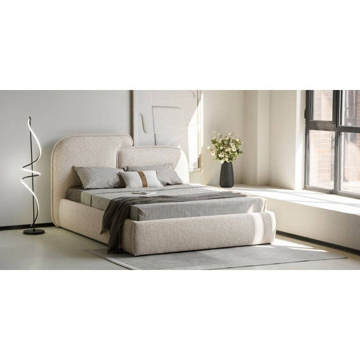 Letto imbottito NORIA 160x200 cm, beige chiaro, arrotondato