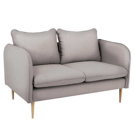 Divano Posh 2 posti in tessuto grigio chiaro con braccioli arrotondati, gambe in legno naturale, stile scandinavo, SKU: SF041POSH2-ET91