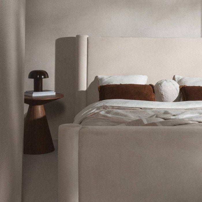 Letto ZENNA imbottito 160x200 cm, velluto beige chiaro