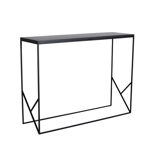 Console nera con struttura in metallo sottile e piano rettangolare, ideale per soggiorno o ingresso, SKU: TB003FANCKB-100-30-9005